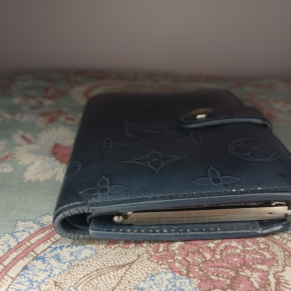 Louis Vuitton Blue Monogram Vernis French Purse Compact Kisslock Wallet - Picture 5 of 16